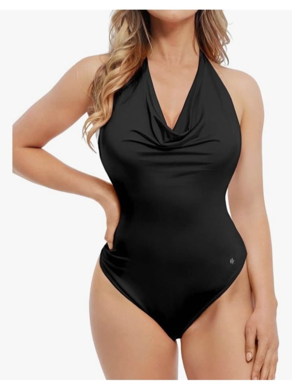 NWT Popilush Black sz S Halter Cowl Neck Tummy Control Bodysuit